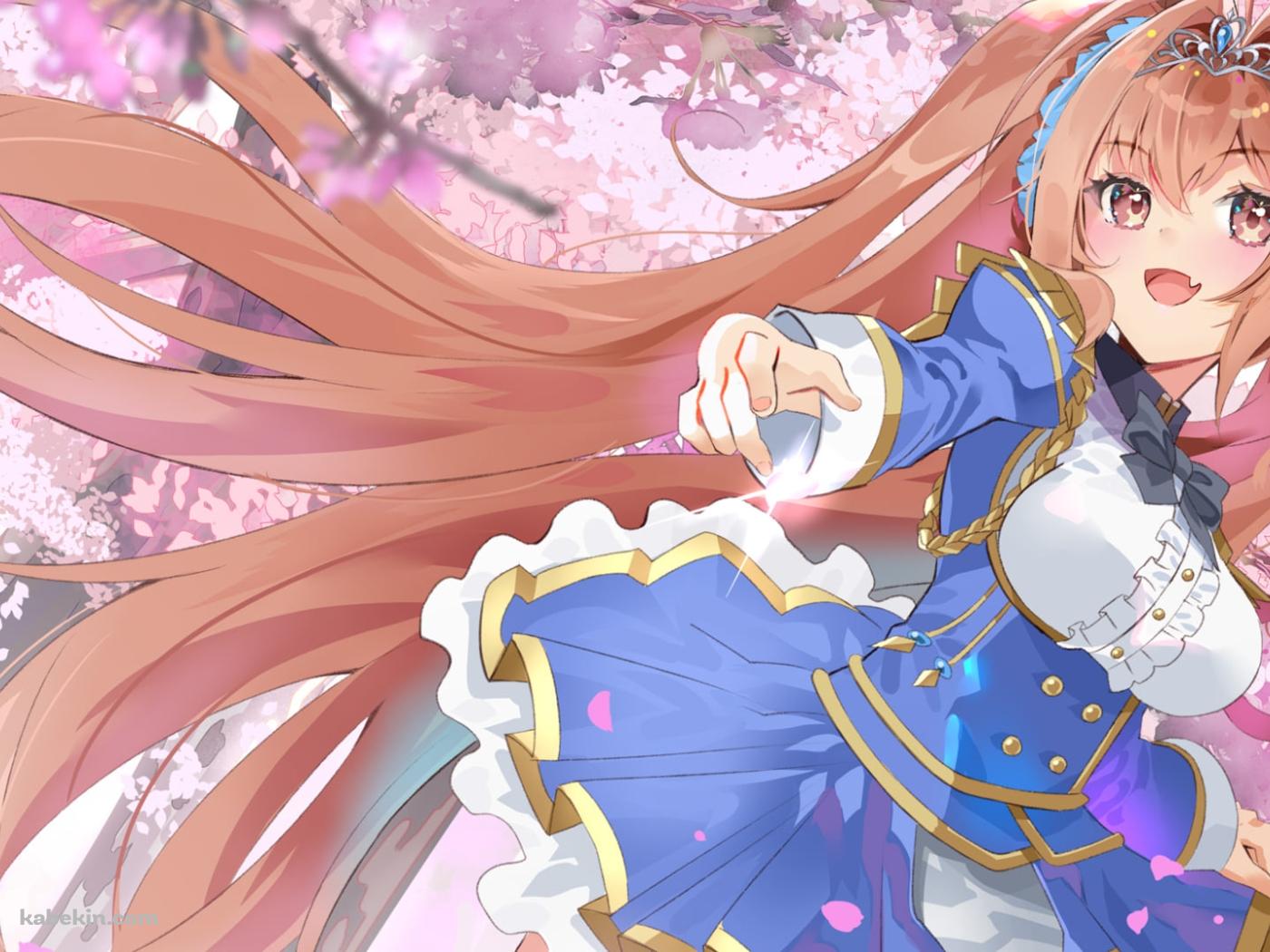 桜の花と笑顔のダイワスカーレット / 青い勝負服 / ウマ娘プリティーダービーの壁紙(1400px x 1050px) 高画質 PC・デスクトップ用