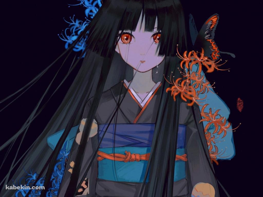 黒い着物を着た赤い瞳の閻魔あい / 地獄少女の壁紙(1024px x 768px) 高画質 PC・デスクトップ用
