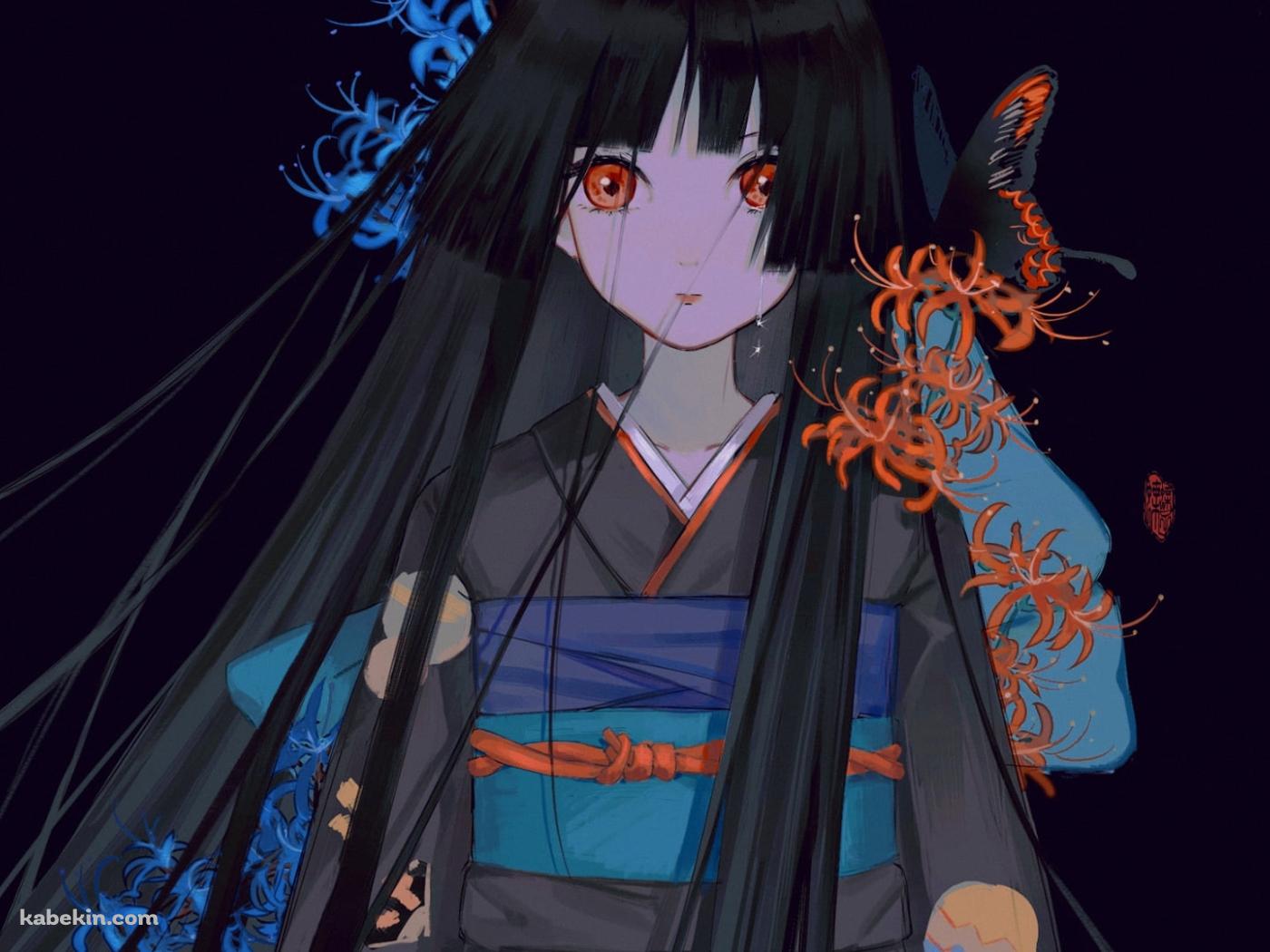 黒い着物を着た赤い瞳の閻魔あい / 地獄少女の壁紙(1400px x 1050px) 高画質 PC・デスクトップ用