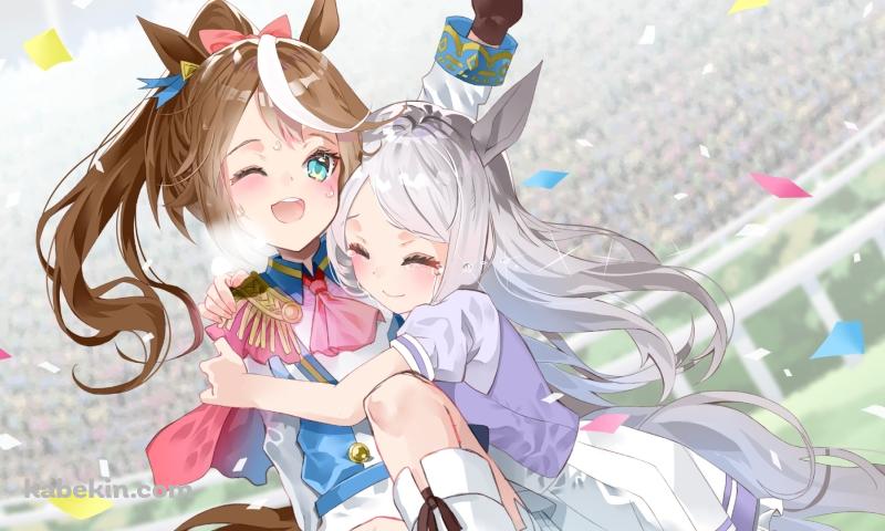 トウカイテイオーに抱き着くメジロマックイーン / ウマ娘プリティーダービーの壁紙(800px x 480px) 高画質 PC・デスクトップ用