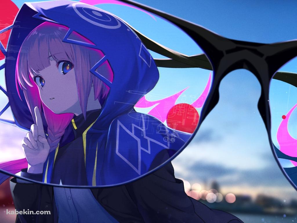 右手の人差し指を立ててこちらを見つめる可愛い花譜 / バーチャルyoutuberの壁紙(1024px x 768px) 高画質 PC・デスクトップ用