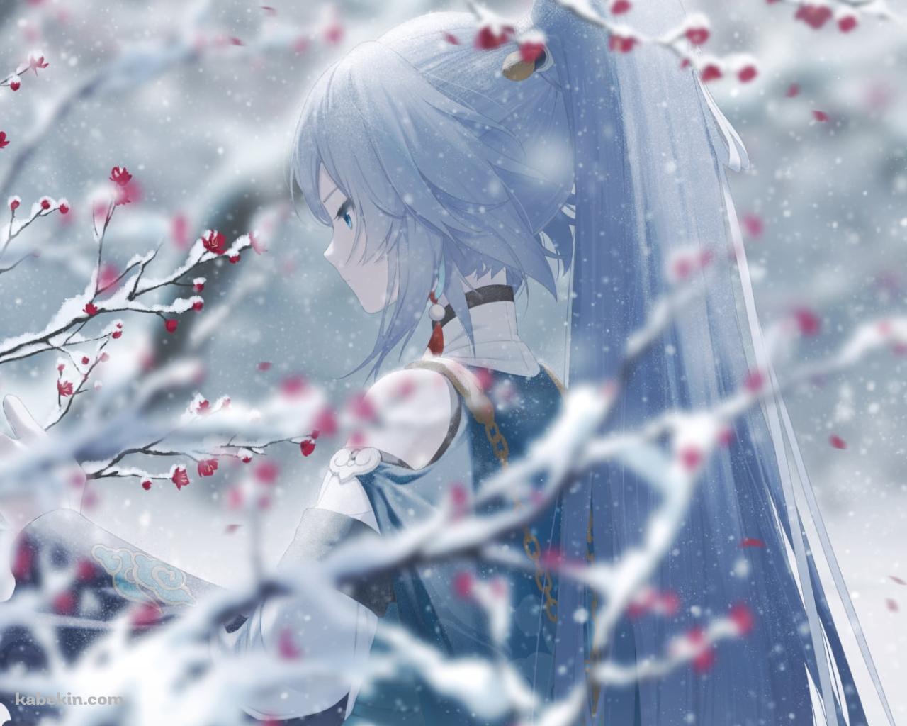 雪が降る中で佇む符华 / 梅の花 / 崩坏3rd / 崩壊3rdの壁紙(1280px x 1024px) 高画質 PC・デスクトップ用