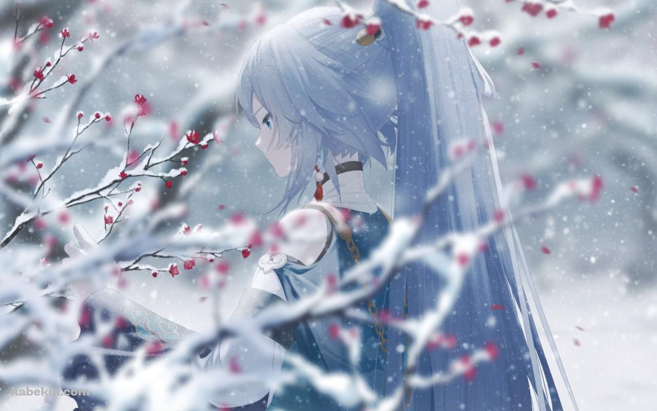 雪が降る中で佇む符华 / 梅の花 / 崩坏3rd / 崩壊3rdの壁紙(1280px x 800px) 高画質 PC・デスクトップ用