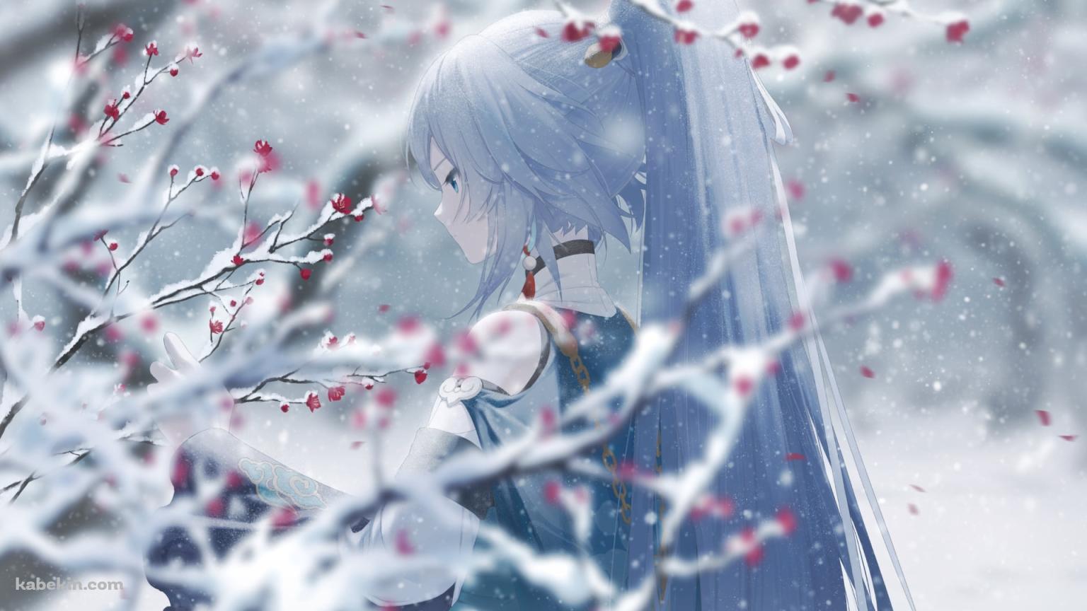 雪が降る中で佇む符华 / 梅の花 / 崩坏3rd / 崩壊3rdの壁紙(1536px x 864px) 高画質 PC・デスクトップ用