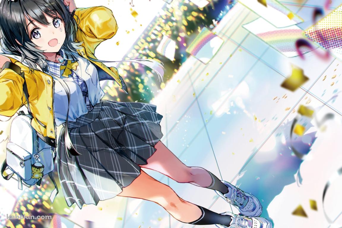黄色いジャケットを着た笑顔の雨ヶ崎笑虹(あまがさきえこ) / 最強バーチャルタレントオーディション〜極〜 / バーチャルYouTuber / Vtuberの壁紙(1152px x 768px) 高画質 PC・デスクトップ用