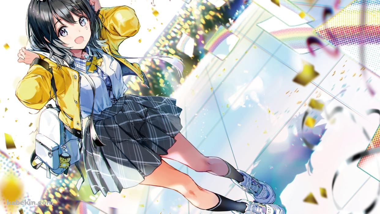 黄色いジャケットを着た笑顔の雨ヶ崎笑虹(あまがさきえこ) / 最強バーチャルタレントオーディション〜極〜 / バーチャルYouTuber / Vtuberの壁紙(1242px x 698px) 高画質 PC・デスクトップ用