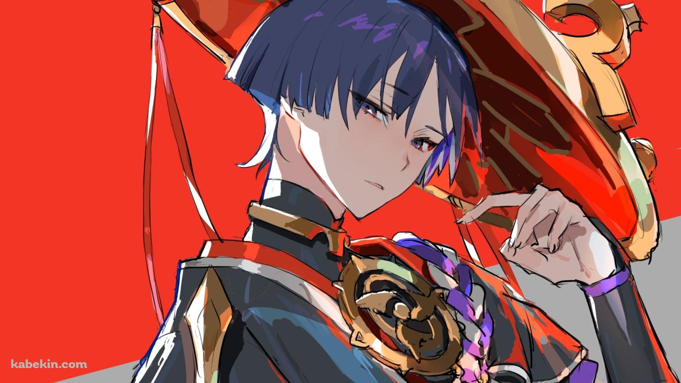 冷ややかな視線でこちらを見つめるかっこいいスカラマシュ / 原神の壁紙(1366px x 768px) 高画質 PC・デスクトップ用