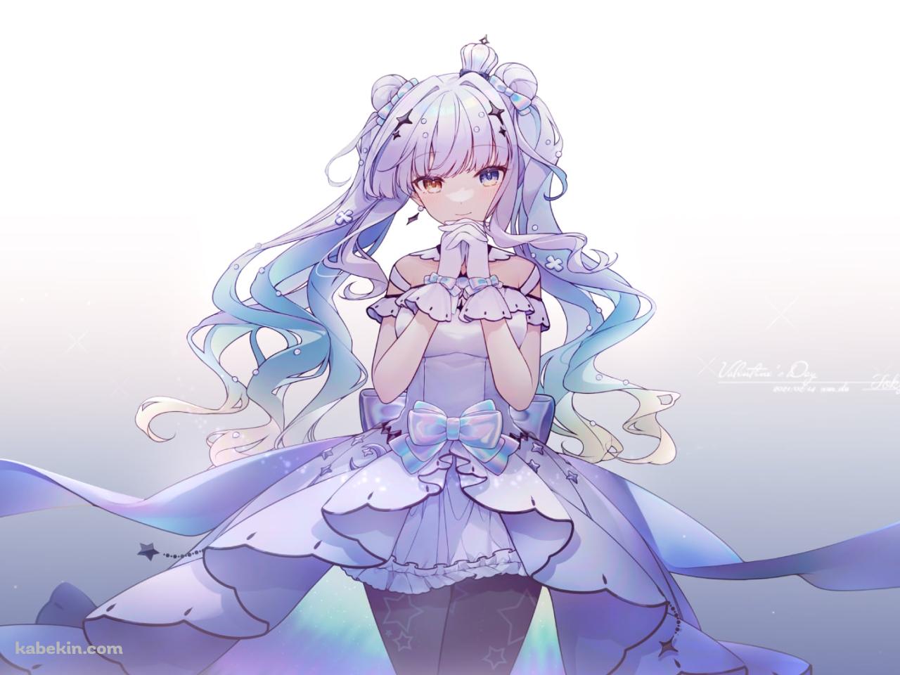 薄紫のドレスを着た可愛い神楽めあ / オッドアイ / バーチャルYouTuber / Vtuberの壁紙(1280px x 960px) 高画質 PC・デスクトップ用