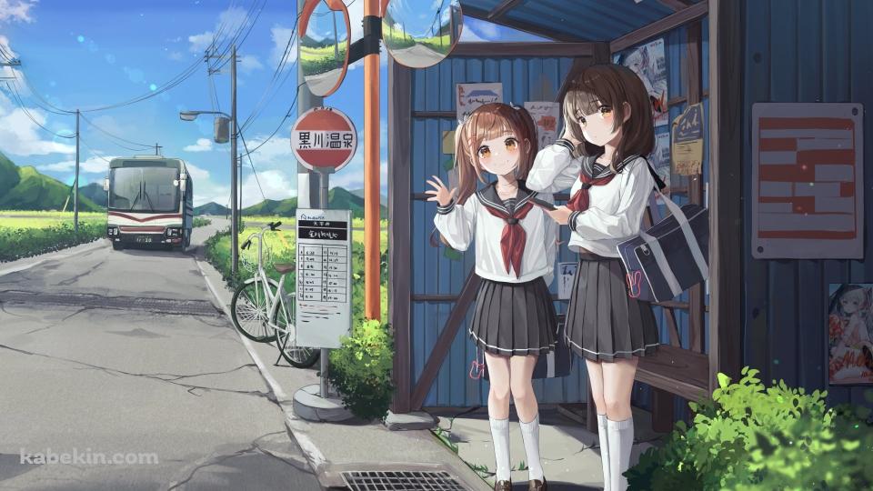 バス停でバスを待つ女子高生 / JK / 黒川温泉 / 熊本の壁紙(960px x 540px) 高画質 PC・デスクトップ用