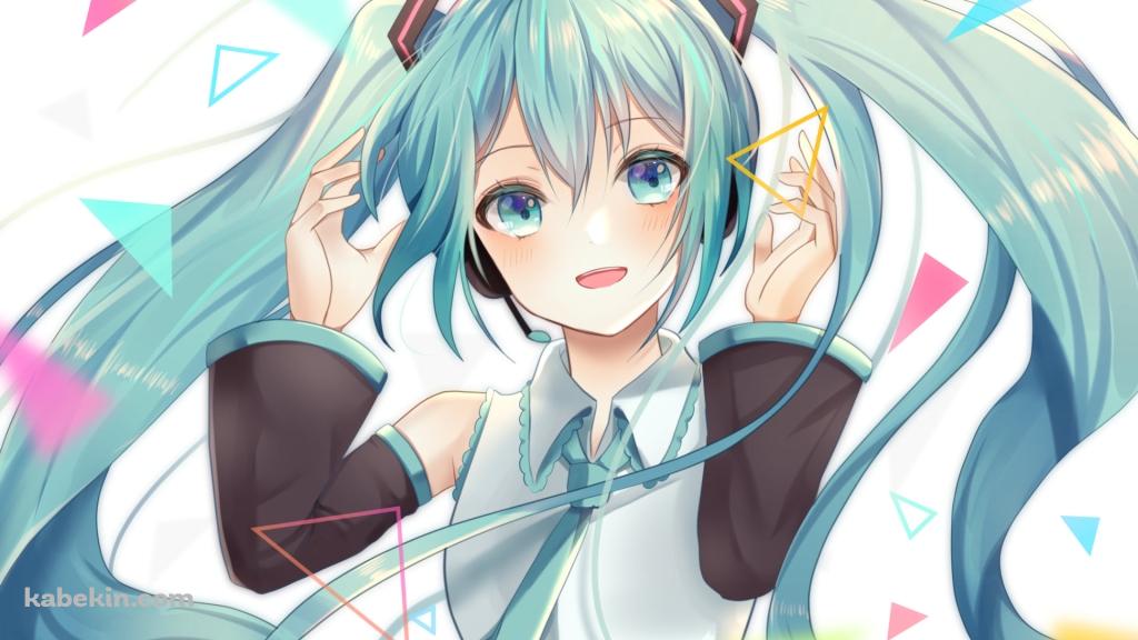 笑顔の初音ミク / カラフルな三角 / ボカロ / ボーカロイドの壁紙(1024px x 576px) 高画質 PC・デスクトップ用