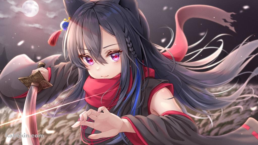 笑顔で剣を構える一ノ瀬うるは / ぶいすぽっ! / バーチャルYouTuber / Vtuberの壁紙(1024px x 576px) 高画質 PC・デスクトップ用
