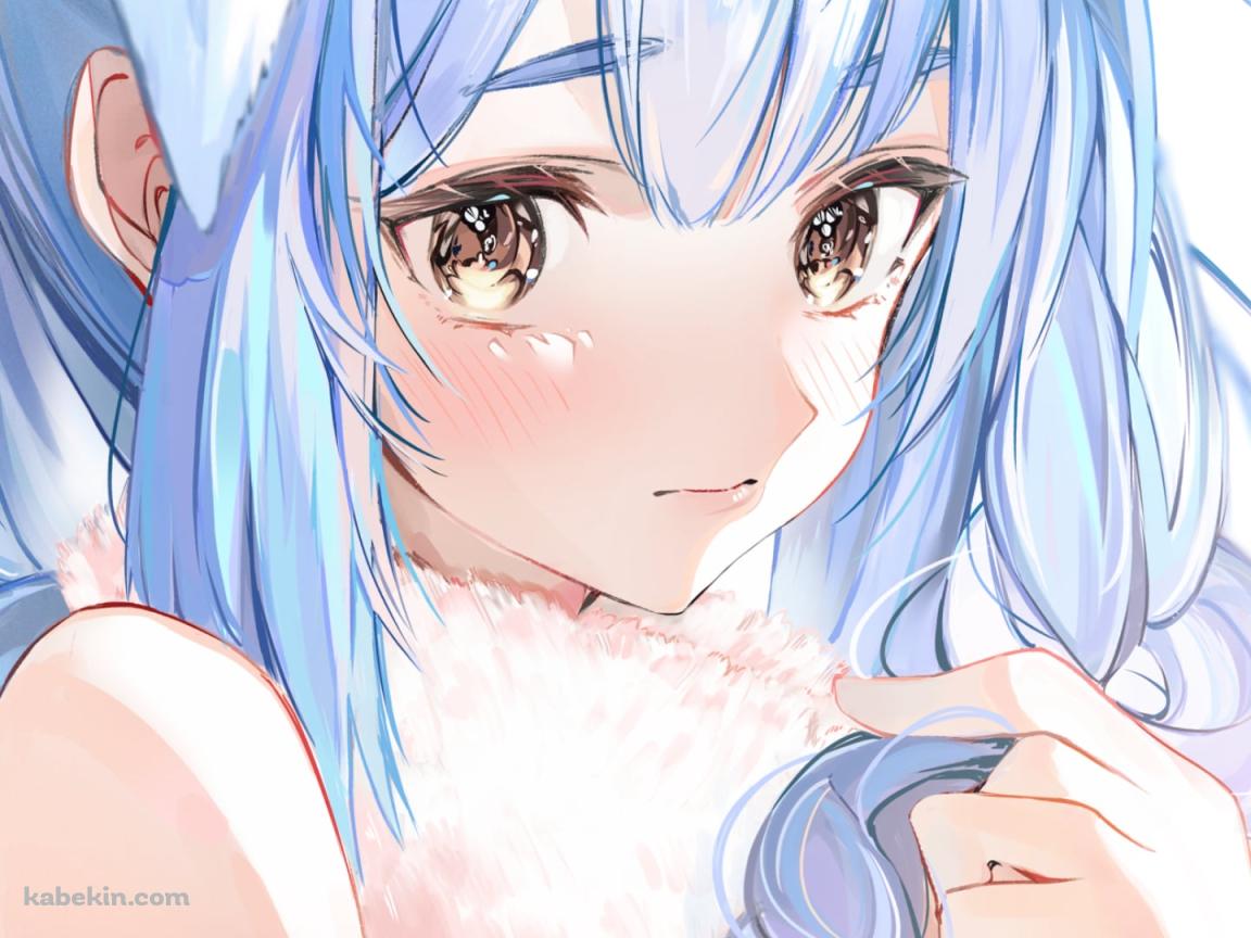 左手の指で髪をいじりながらこちらを見つめる兎田ぺこら / ホロライブ / バーチャルYouTuber / Vtuberの壁紙(1152px x 864px) 高画質 PC・デスクトップ用