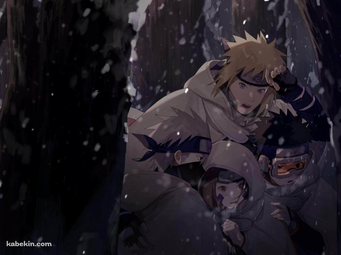 雪が降る中、うずくまる波風ミナト / はたけカカシ / うちはオビト / のはらリン / NARUTOの壁紙(1152px x 864px) 高画質 PC・デスクトップ用
