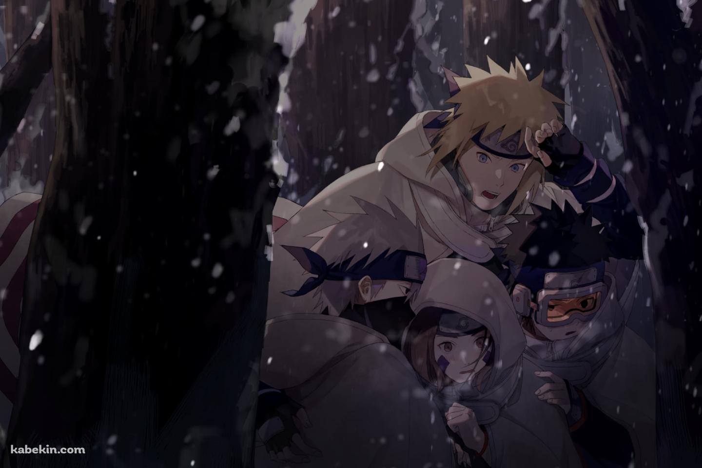 雪が降る中、うずくまる波風ミナト / はたけカカシ / うちはオビト / のはらリン / NARUTOの壁紙(1440px x 960px) 高画質 PC・デスクトップ用