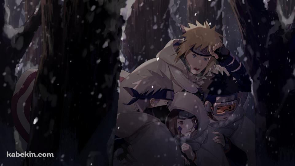 雪が降る中、うずくまる波風ミナト / はたけカカシ / うちはオビト / のはらリン / NARUTOの壁紙(960px x 540px) 高画質 PC・デスクトップ用