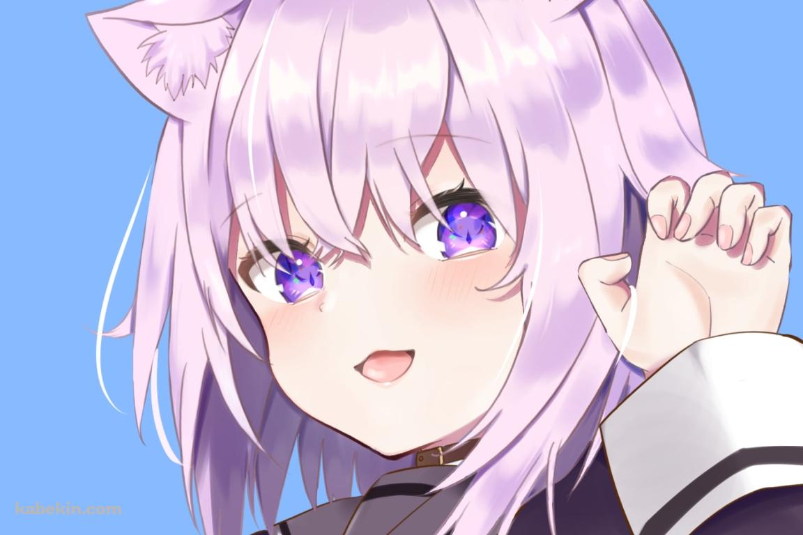 にゃんにゃんポーズをする可愛い猫又おかゆ / ホロライブ / バーチャルYouTuber / Vtuberの壁紙(1152px x 768px) 高画質 PC・デスクトップ用