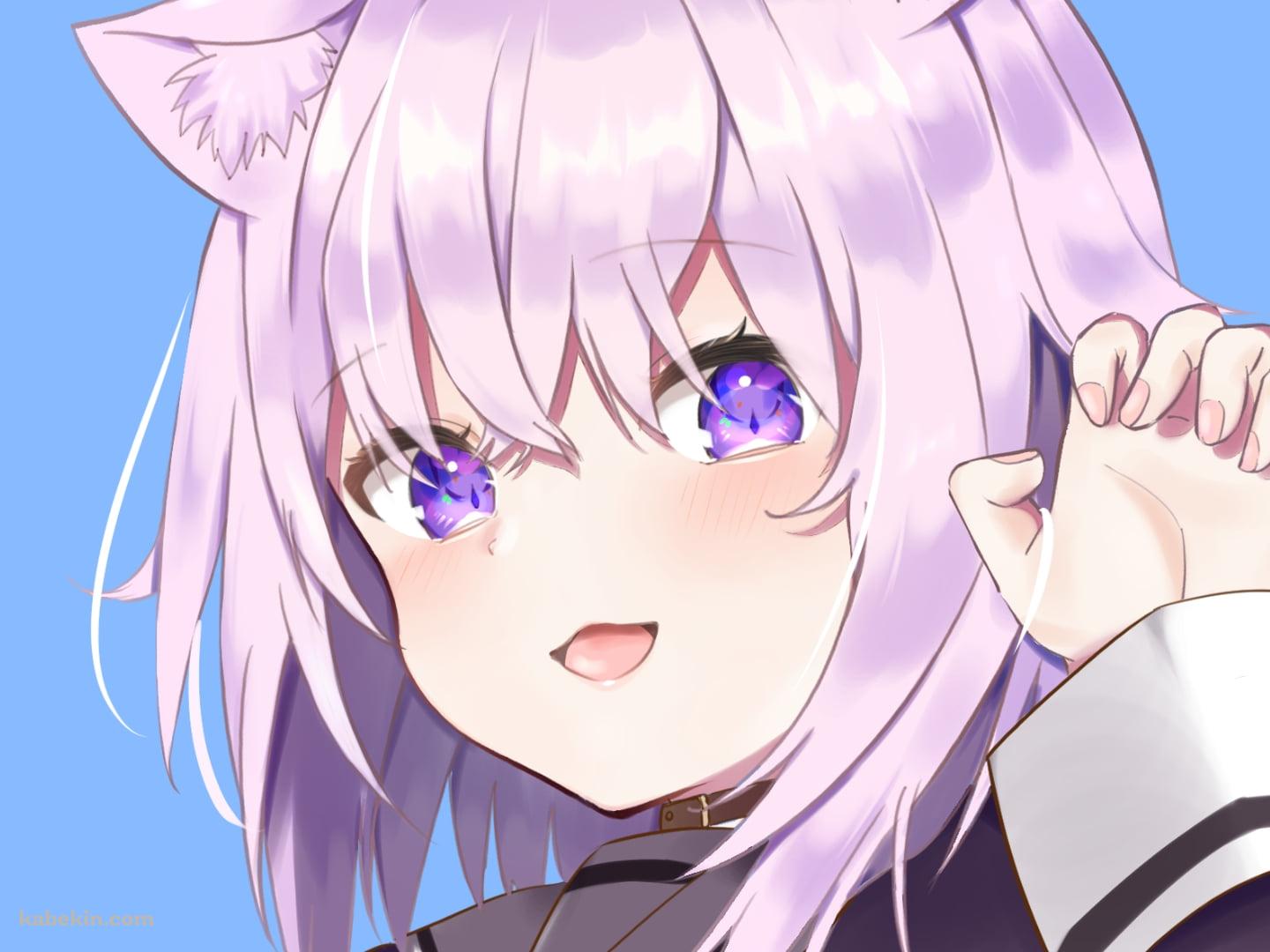 にゃんにゃんポーズをする可愛い猫又おかゆ / ホロライブ / バーチャルYouTuber / Vtuberの壁紙(1440px x 1080px) 高画質 PC・デスクトップ用