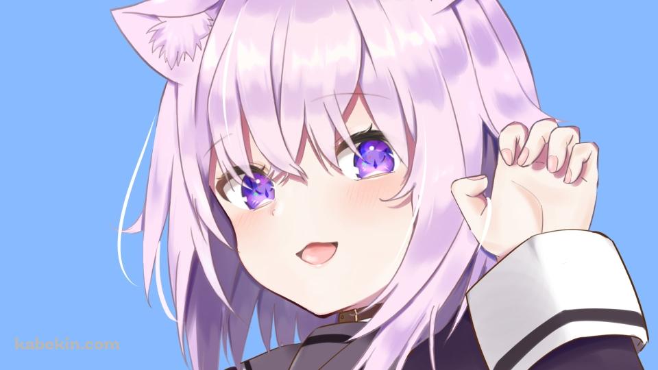 にゃんにゃんポーズをする可愛い猫又おかゆ / ホロライブ / バーチャルYouTuber / Vtuberの壁紙(960px x 540px) 高画質 PC・デスクトップ用