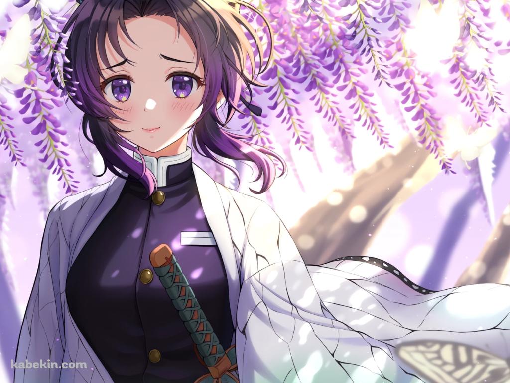 藤の花と可愛い胡蝶しのぶ / アゲハ蝶 / 鬼滅の刃の壁紙(1024px x 768px) 高画質 PC・デスクトップ用