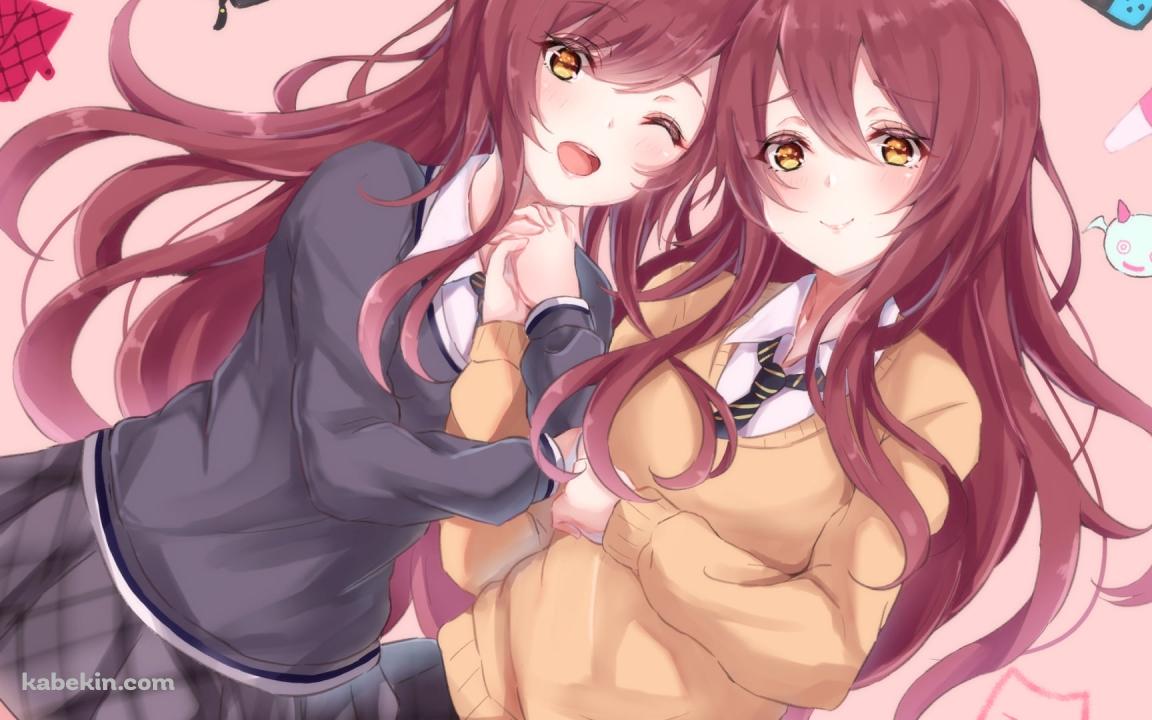 腕を組む可愛い大崎甘奈と大崎甜花 / アイドルマスターシンデレラガールズの壁紙(1152px x 720px) 高画質 PC・デスクトップ用