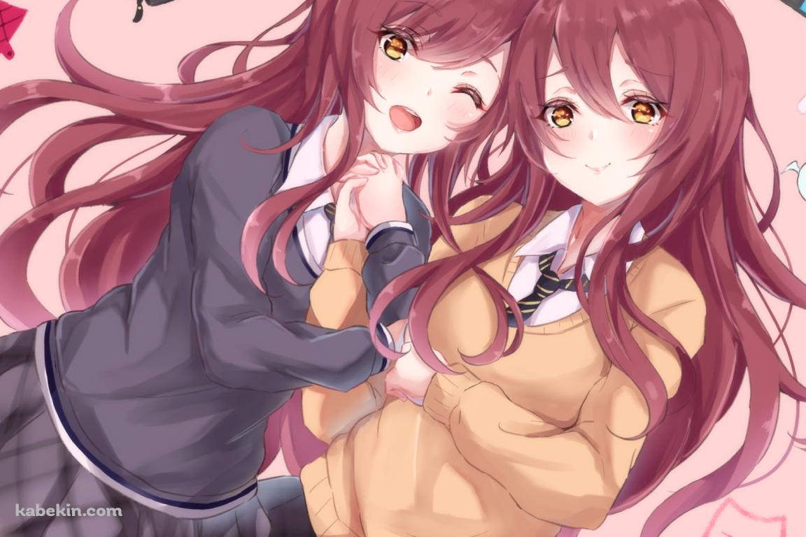 腕を組む可愛い大崎甘奈と大崎甜花 / アイドルマスターシンデレラガールズの壁紙(1152px x 768px) 高画質 PC・デスクトップ用