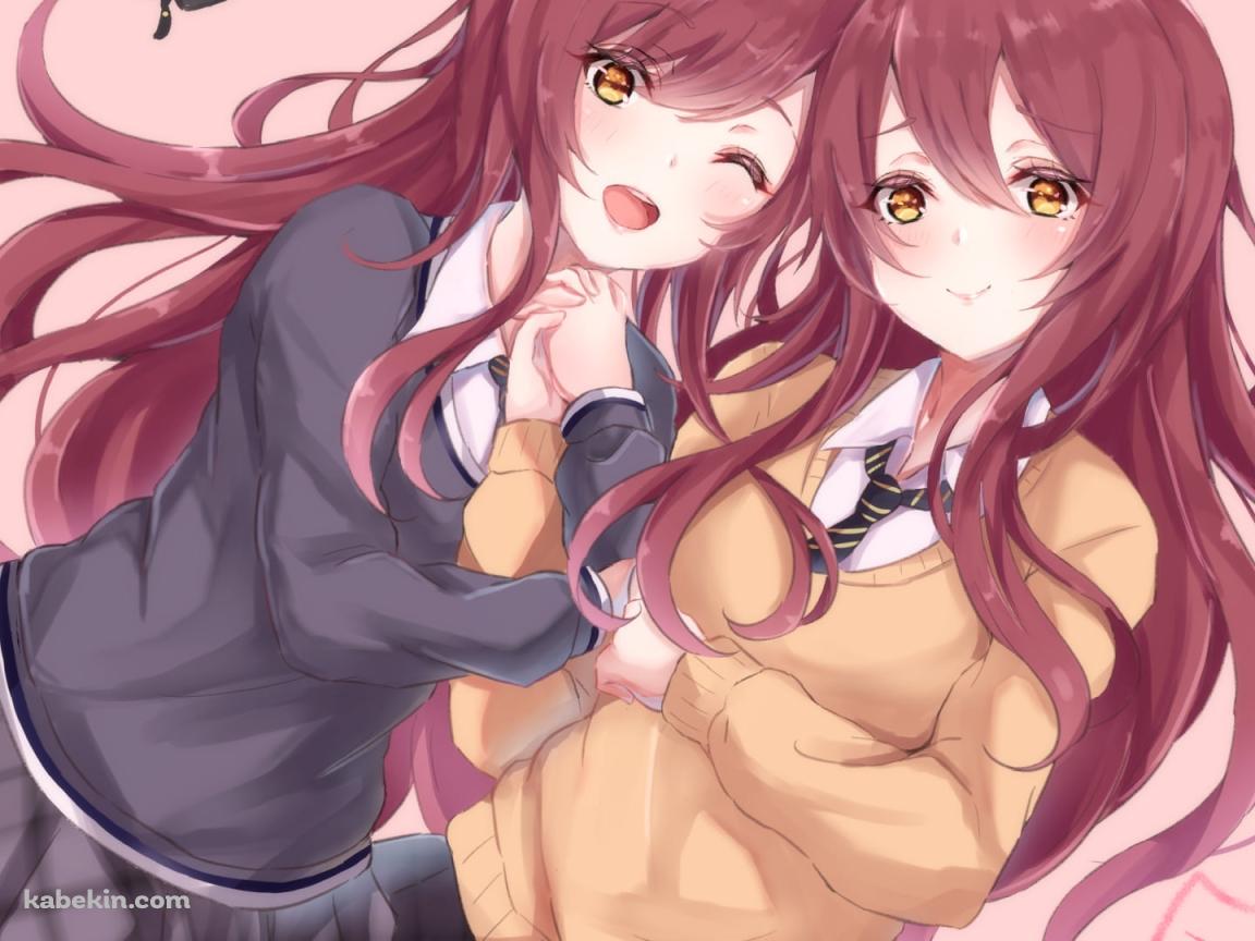 腕を組む可愛い大崎甘奈と大崎甜花 / アイドルマスターシンデレラガールズの壁紙(1152px x 864px) 高画質 PC・デスクトップ用