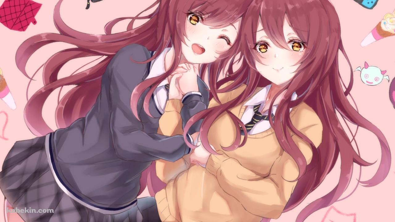 腕を組む可愛い大崎甘奈と大崎甜花 / アイドルマスターシンデレラガールズの壁紙(1280px x 720px) 高画質 PC・デスクトップ用