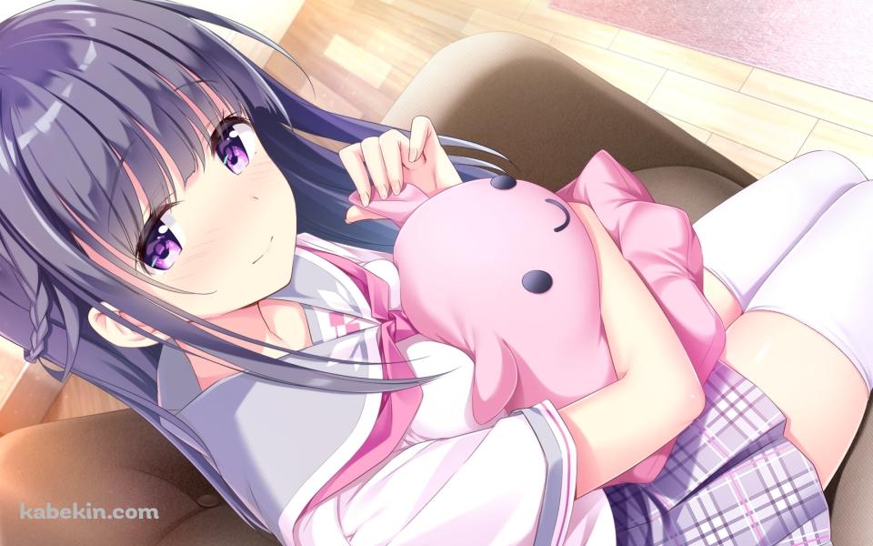 ピンクのぬいぐるみを抱く可愛い坂下唯々菜 / アインシュタインより愛を込めての壁紙(960px x 600px) 高画質 PC・デスクトップ用