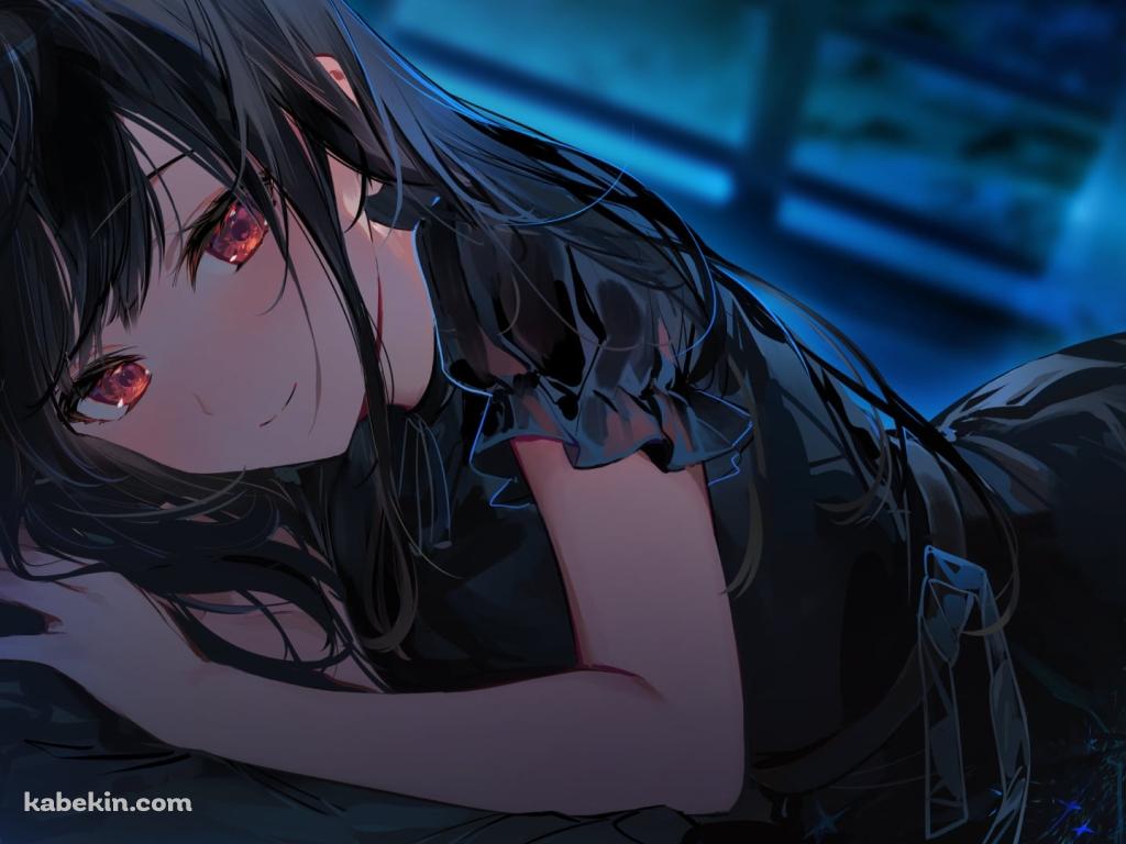 こちらを見つめる可愛い夏凪渚（なつなぎなぎさ） / 黒いドレス / 赤い瞳の壁紙(1024px x 768px) 高画質 PC・デスクトップ用