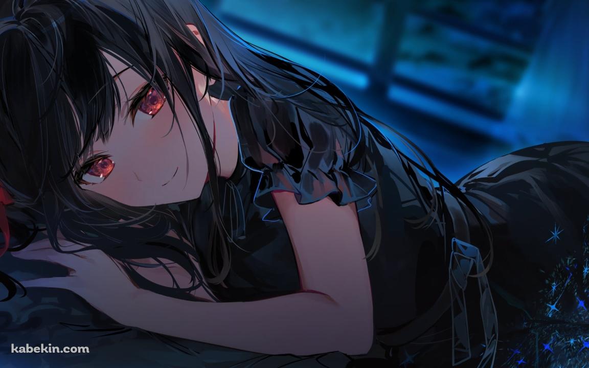 こちらを見つめる可愛い夏凪渚（なつなぎなぎさ） / 黒いドレス / 赤い瞳の壁紙(1152px x 720px) 高画質 PC・デスクトップ用