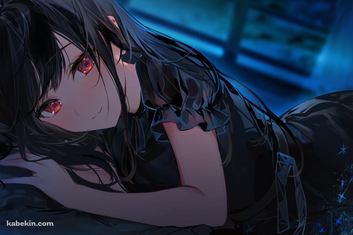 こちらを見つめる可愛い夏凪渚（なつなぎなぎさ） / 黒いドレス / 赤い瞳の壁紙(1152px x 768px) 高画質 PC・デスクトップ用