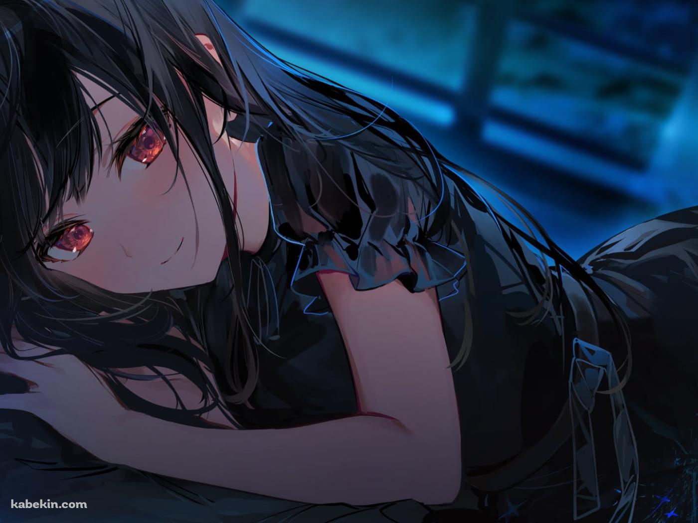 こちらを見つめる可愛い夏凪渚（なつなぎなぎさ） / 黒いドレス / 赤い瞳の壁紙(1400px x 1050px) 高画質 PC・デスクトップ用