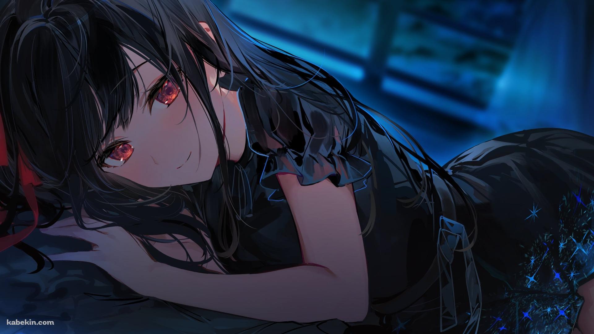 こちらを見つめる可愛い夏凪渚（なつなぎなぎさ） / 黒いドレス / 赤い瞳の壁紙(1920px x 1080px) 高画質 PC・デスクトップ用