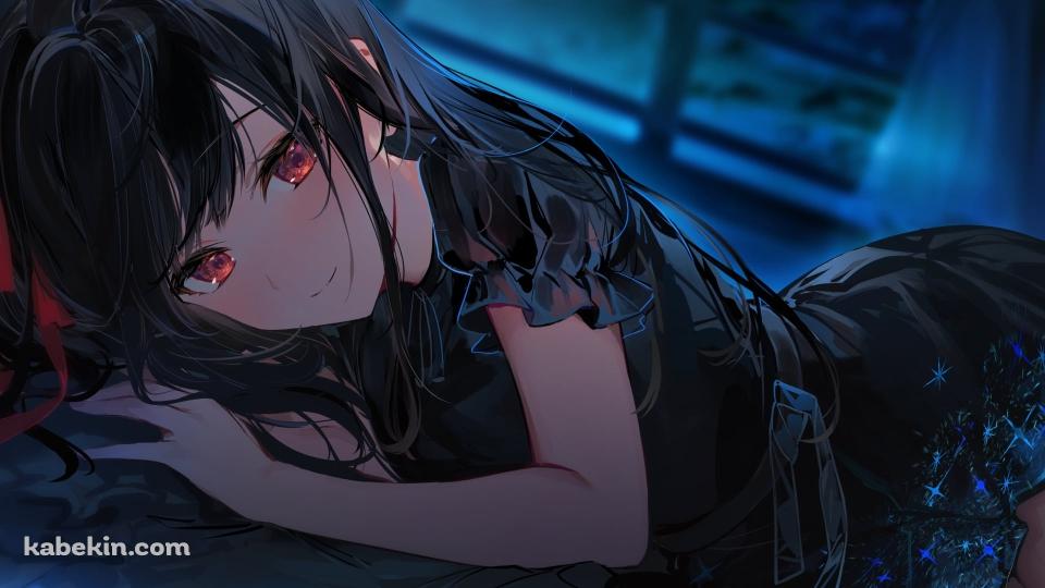 こちらを見つめる可愛い夏凪渚（なつなぎなぎさ） / 黒いドレス / 赤い瞳の壁紙(960px x 540px) 高画質 PC・デスクトップ用