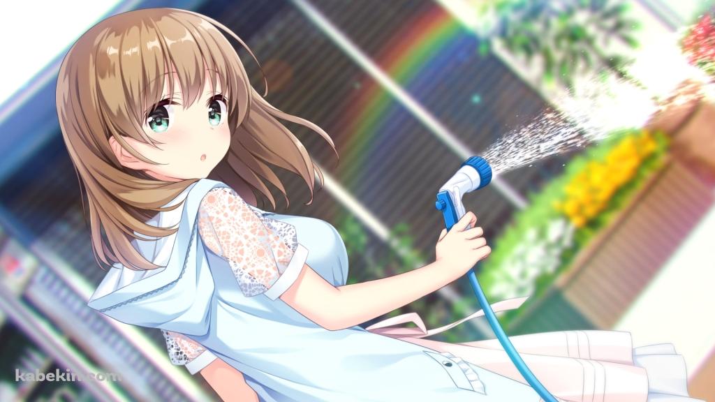 ホースで花に水をやる可愛い新田 忍 / アインシュタインより愛を込めての壁紙(1024px x 576px) 高画質 PC・デスクトップ用