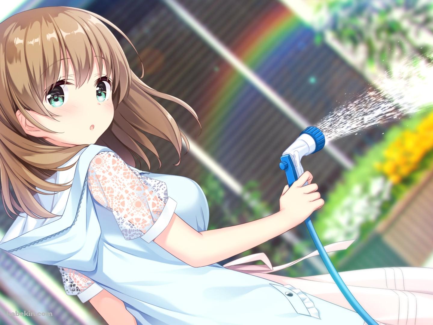 ホースで花に水をやる可愛い新田 忍 / アインシュタインより愛を込めての壁紙(1440px x 1080px) 高画質 PC・デスクトップ用