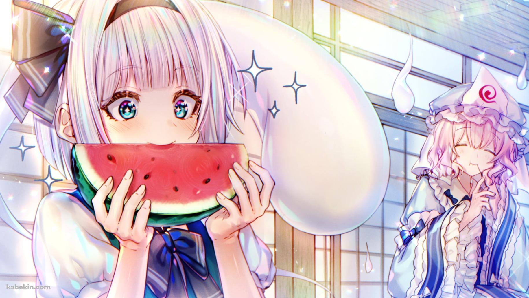 スイカを食べる魂魄妖夢 / 西行寺幽々子 / 半霊 / 東方の壁紙(1829px x 1029px) 高画質 PC・デスクトップ用