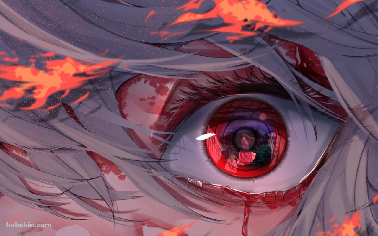 怒り狂った藤原妹紅の赤い瞳のアップ / 東方の壁紙(1280px x 800px) 高画質 PC・デスクトップ用
