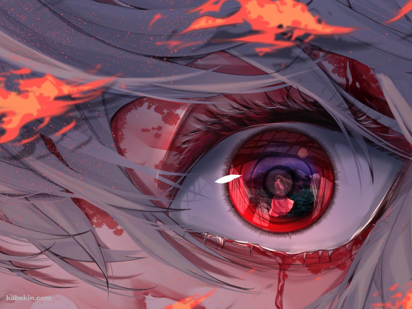 怒り狂った藤原妹紅の赤い瞳のアップ / 東方の壁紙(1400px x 1050px) 高画質 PC・デスクトップ用