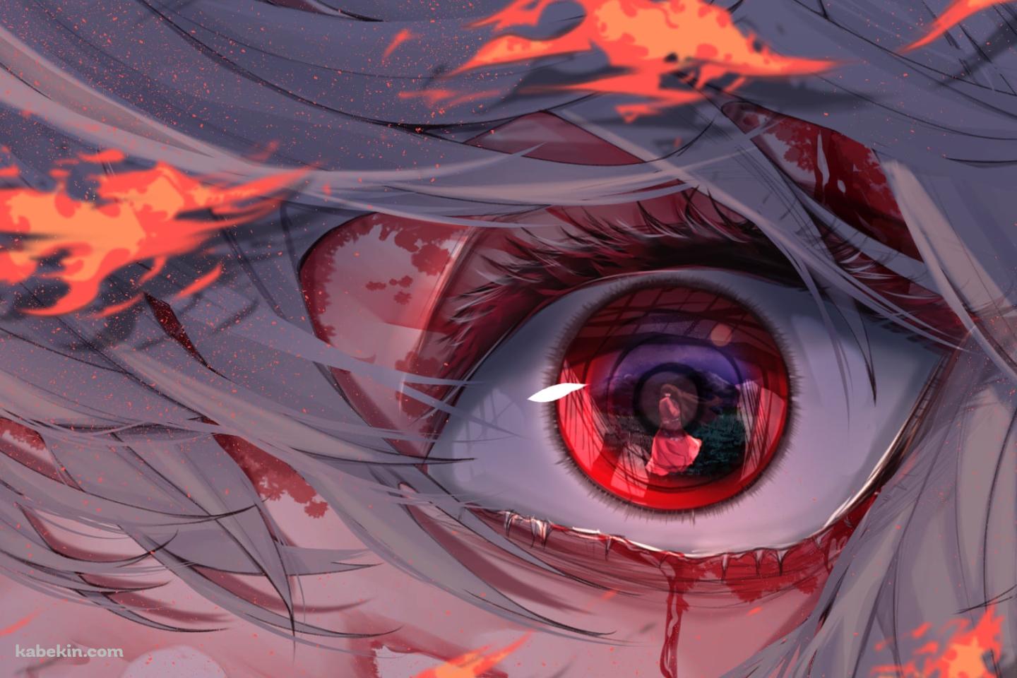 怒り狂った藤原妹紅の赤い瞳のアップ / 東方の壁紙(1440px x 960px) 高画質 PC・デスクトップ用