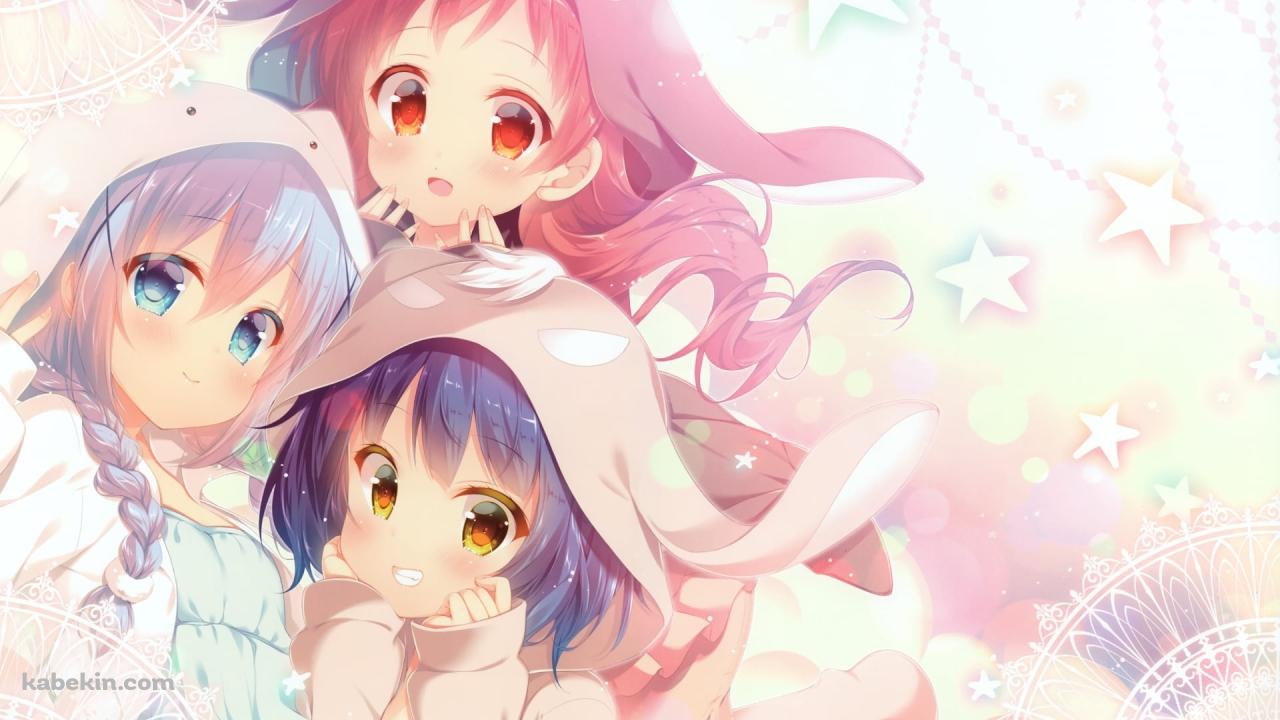 着ぐるみを着た香風智乃と条河麻耶と奈津恵 / ごちうさ / ご注文はうさぎですか?の壁紙(1280px x 720px) 高画質 PC・デスクトップ用