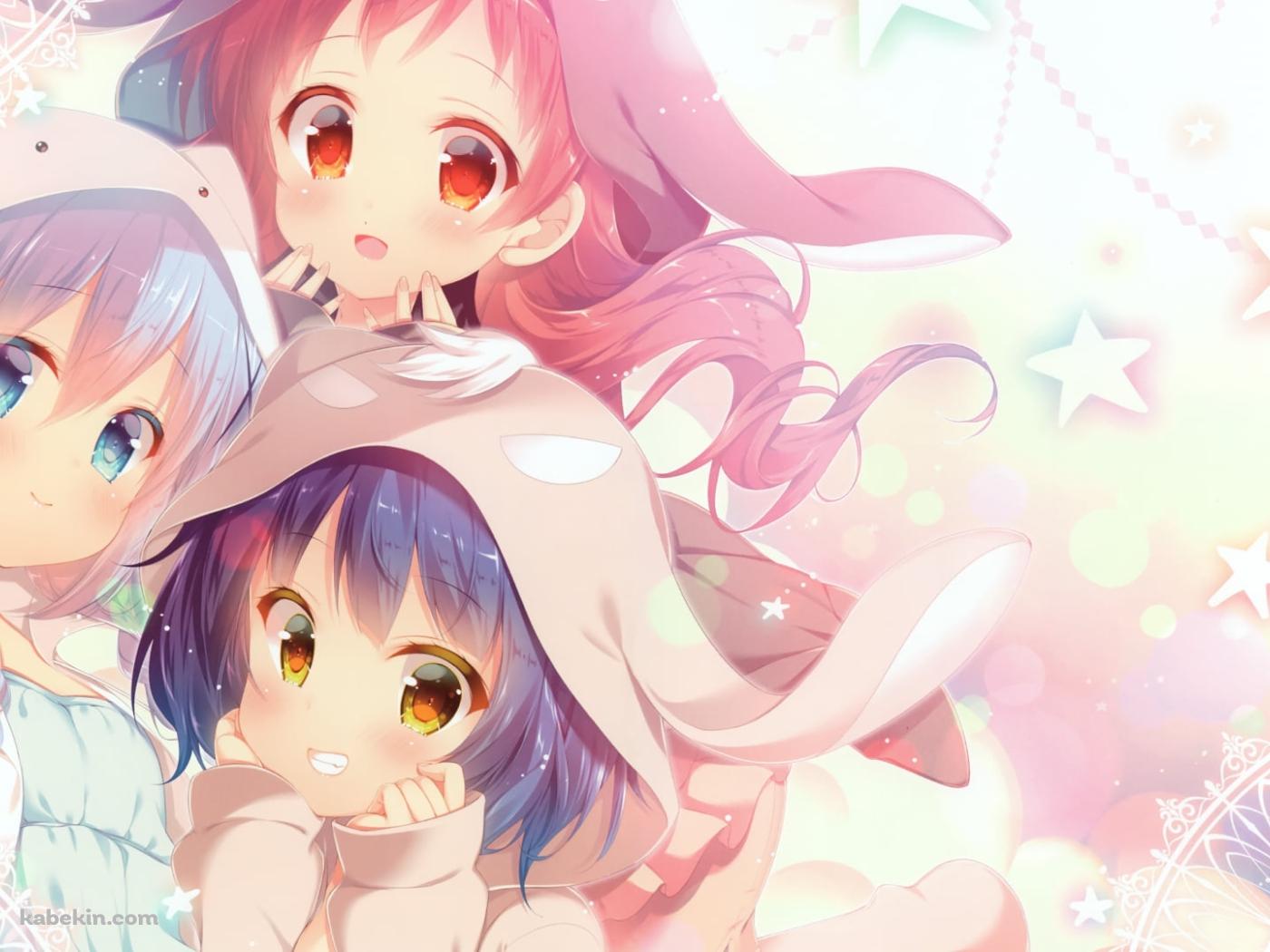 着ぐるみを着た香風智乃と条河麻耶と奈津恵 / ごちうさ / ご注文はうさぎですか?の壁紙(1400px x 1050px) 高画質 PC・デスクトップ用