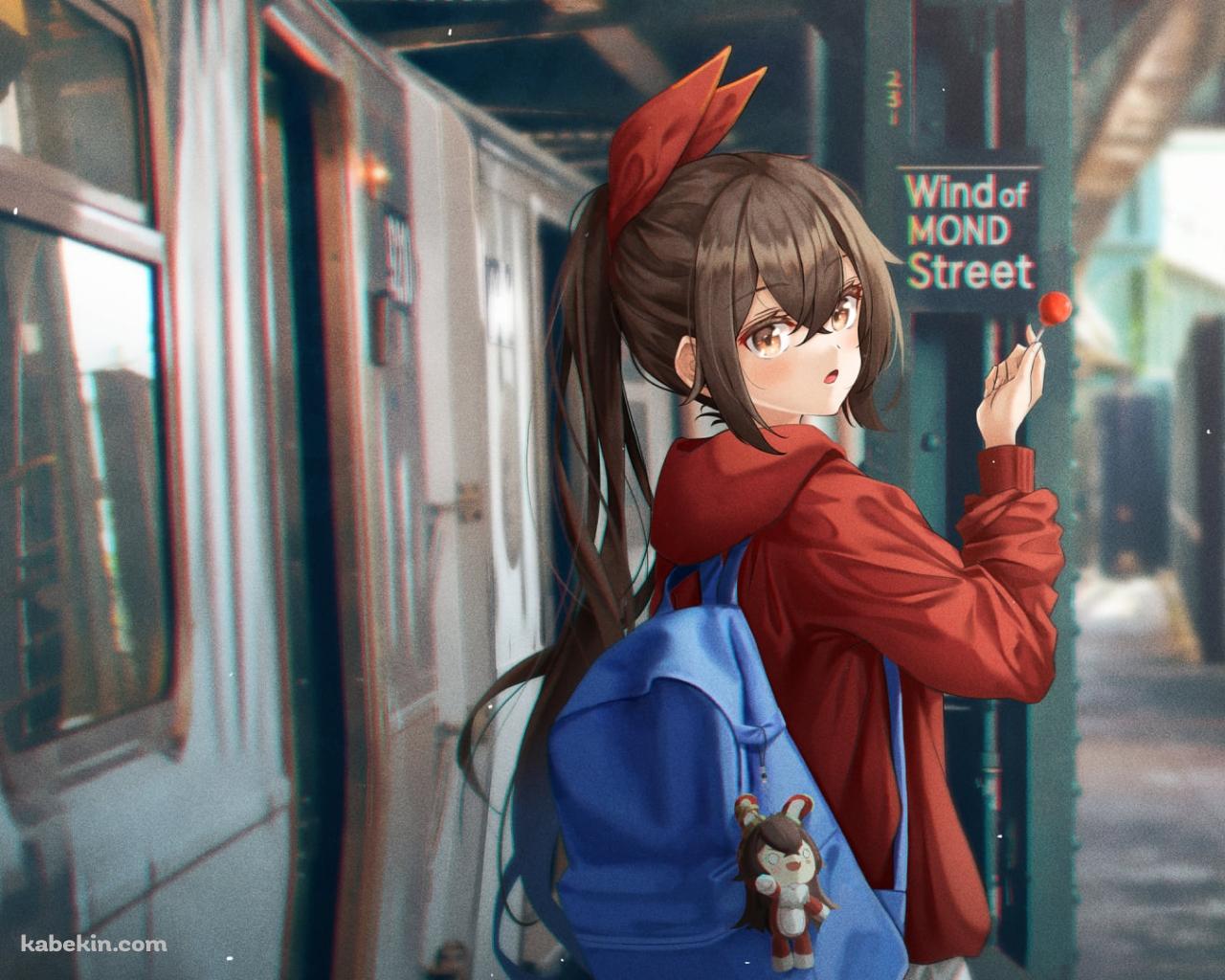 青いリュックを背負った可愛いアンバー / 電車 / 原神の壁紙(1280px x 1024px) 高画質 PC・デスクトップ用