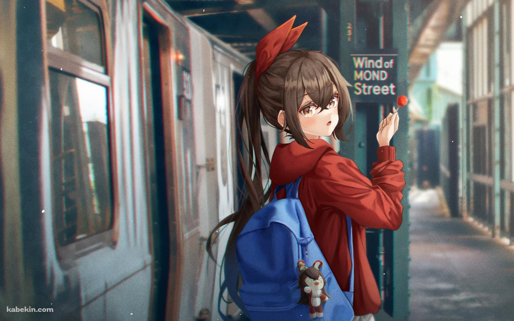 青いリュックを背負った可愛いアンバー / 電車 / 原神の壁紙(1680px x 1050px) 高画質 PC・デスクトップ用