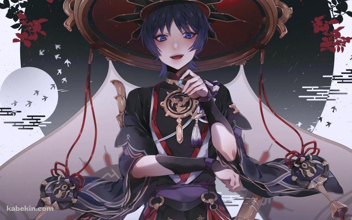 微笑むスカラマシュ / 満月 / 鳥 / 原神の壁紙(1152px x 720px) 高画質 PC・デスクトップ用
