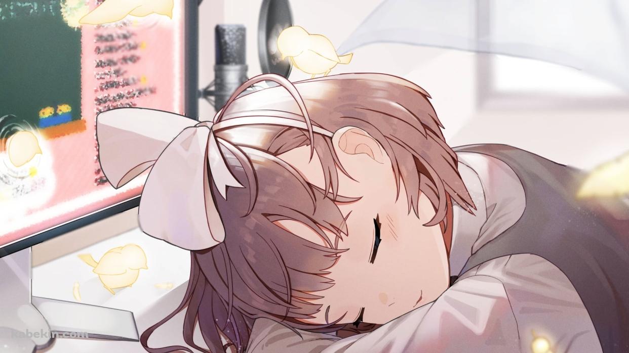 机の上で居眠りする可愛い飛鳥ひな / にじさんじ / バーチャルYouTuber / Vtuberの壁紙(1242px x 698px) 高画質 PC・デスクトップ用