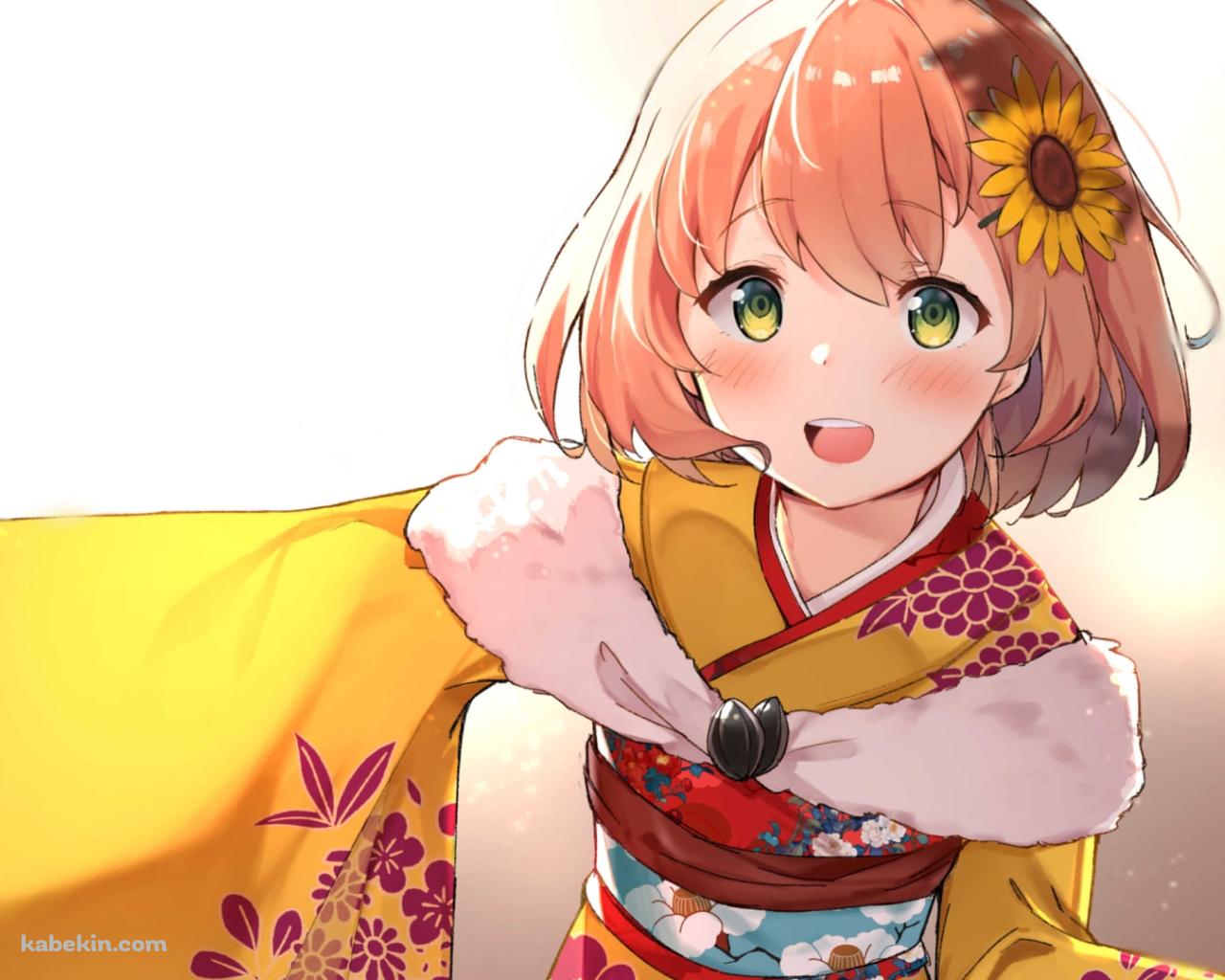 黄色い着物を着た可愛い本間ひまわり / にじさんじ / バーチャルYouTuber / Vtuberの壁紙(1280px x 1024px) 高画質 PC・デスクトップ用