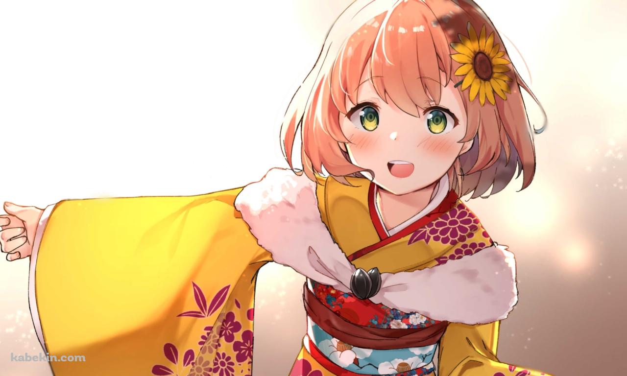 黄色い着物を着た可愛い本間ひまわり / にじさんじ / バーチャルYouTuber / Vtuberの壁紙(1280px x 768px) 高画質 PC・デスクトップ用