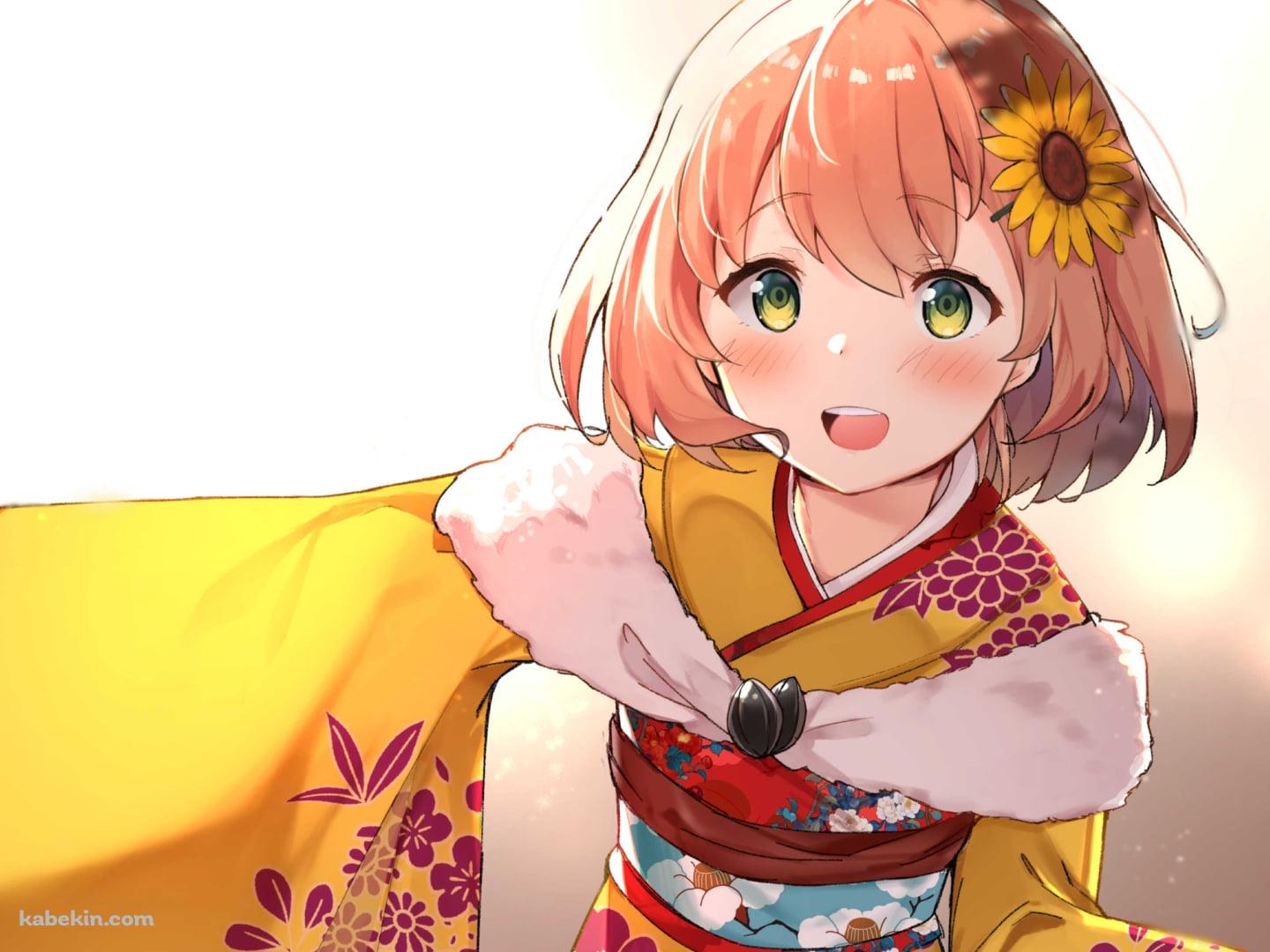 黄色い着物を着た可愛い本間ひまわり / にじさんじ / バーチャルYouTuber / Vtuberの壁紙(1440px x 1080px) 高画質 PC・デスクトップ用