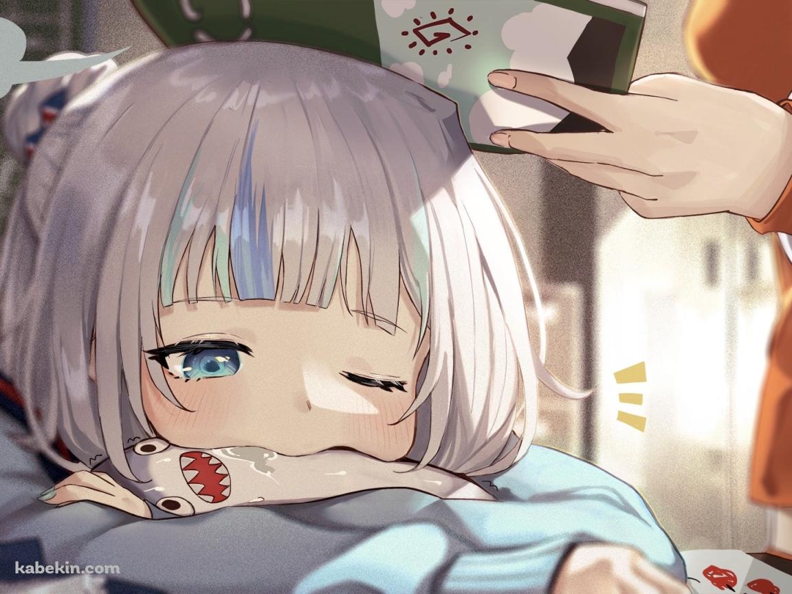 教科書で頭を叩かれるブループを咥えて居眠りしているがうる・ぐら / ホロライブ / バーチャルYouTuber / Vtuberの壁紙(1152px x 864px) 高画質 PC・デスクトップ用